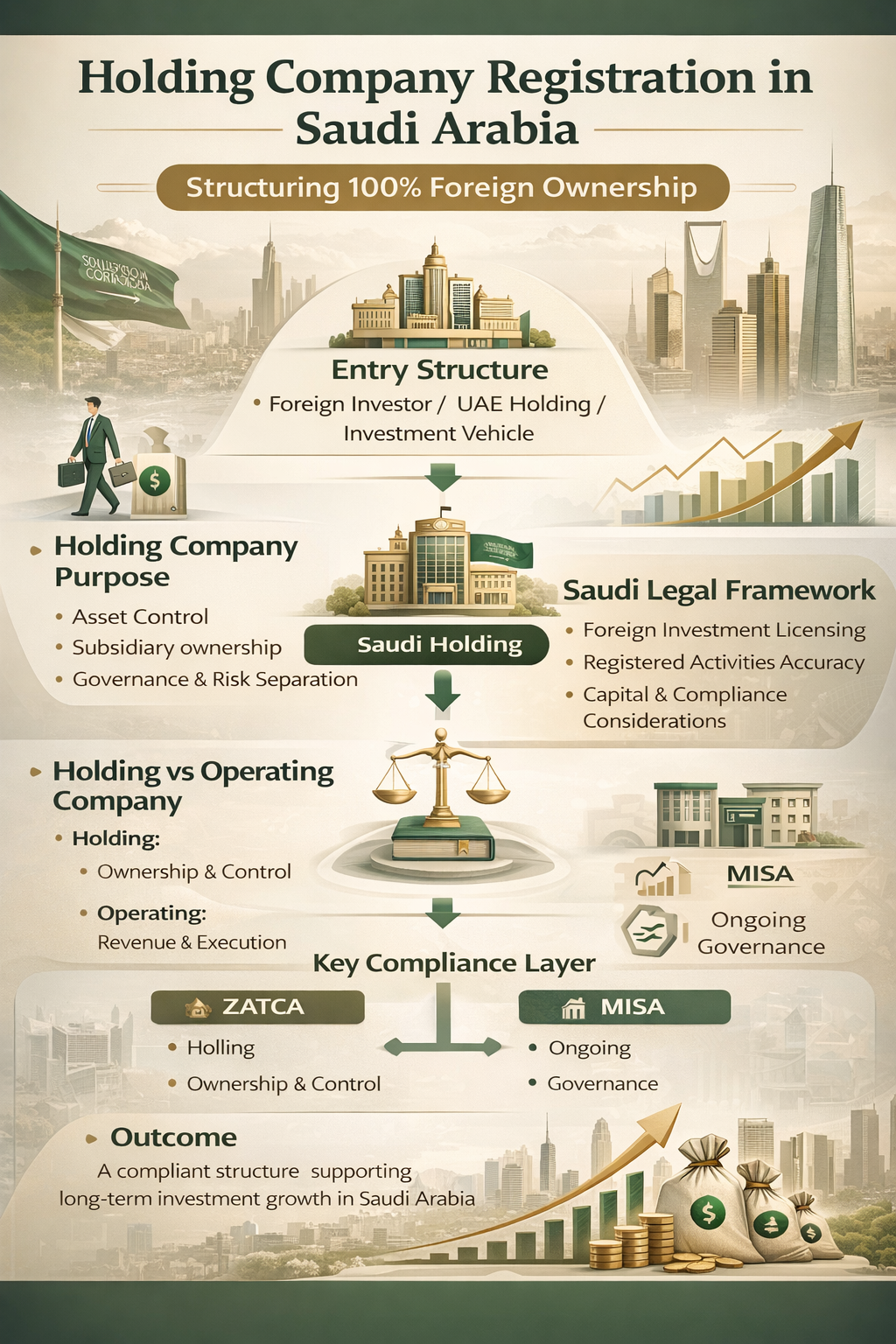 Holding company registration in Saudi Arabia infographic for foreign investors