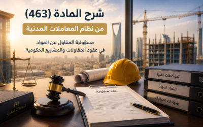 شرح المادة (463) من نظام المعاملات المدنية السعودي: مسؤولية المقاول عن المواد في عقود المقاولات والمشاريع الحكومية